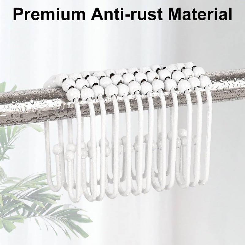 Resze U Shaped Shower Curtain Hooks Rings,12 Pcs Durable Rust Resistant Metal Shower Hooks, Double Glide Smoothly Anti-Drop Shower Rings for Shower Curtain Rod, White - Image 3